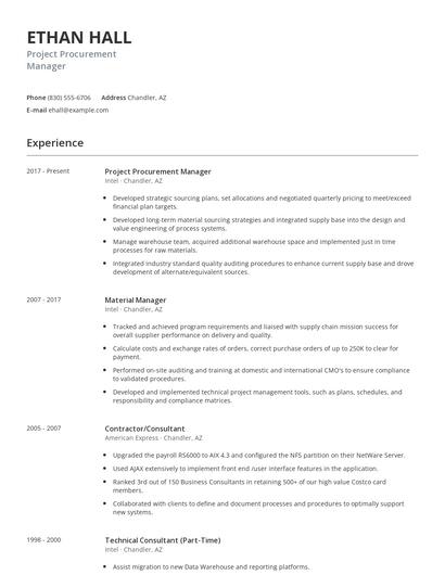 Project Procurement Manager Resume