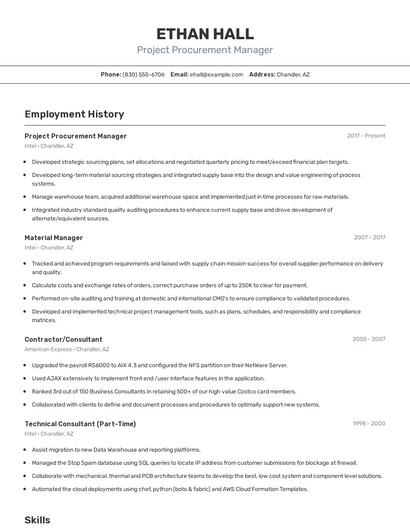 Project Procurement Manager Resume