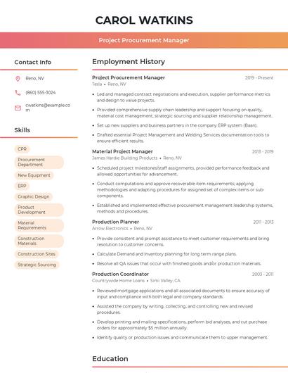 Project Procurement Manager Resume