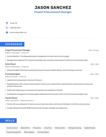 Project Procurement Manager Resume