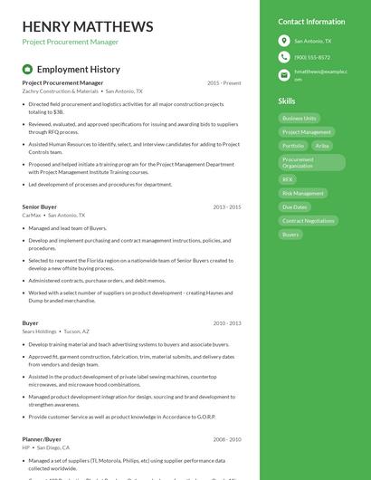 Project Procurement Manager Resume