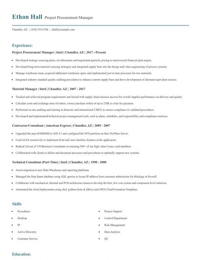 Project Procurement Manager Resume