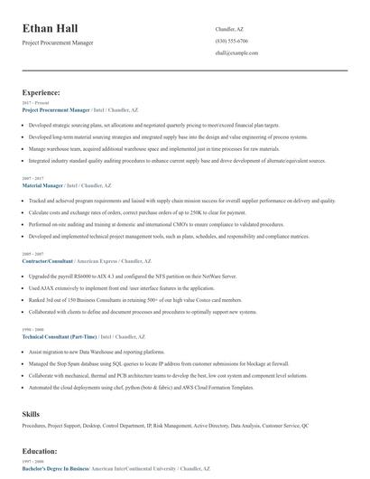 Project Procurement Manager Resume