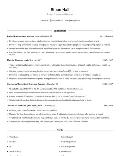 Project Procurement Manager Resume