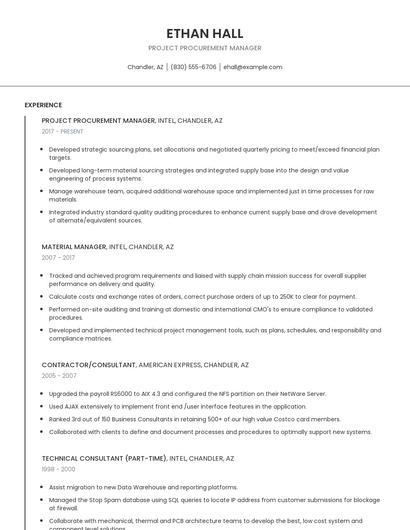 Project Procurement Manager Resume