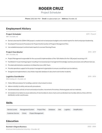 Project Scheduler Resume