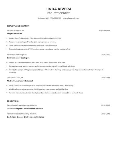 Project Scientist Resume