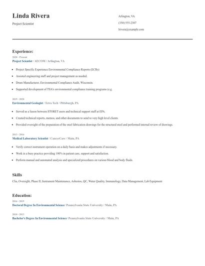 Project Scientist Resume