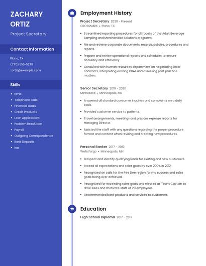 Project Secretary Resume