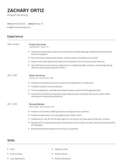 Project Secretary Resume