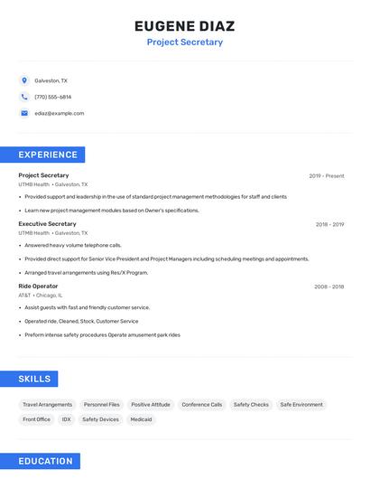 Project Secretary Resume
