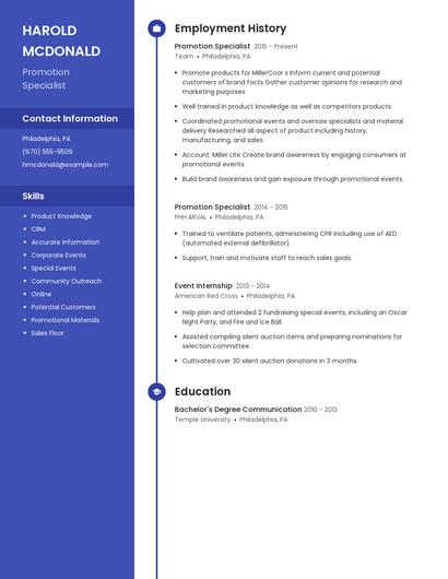 Promotion Specialist Resume