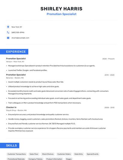 Promotion Specialist Resume
