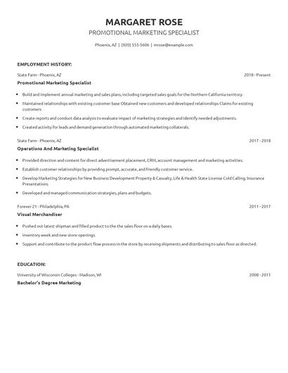 Promotional Marketing Specialist Resume