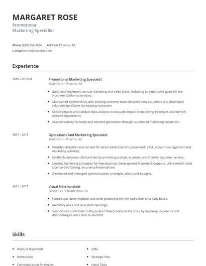 Promotional Marketing Specialist Resume