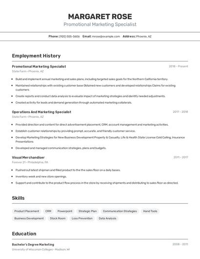 Promotional Marketing Specialist Resume