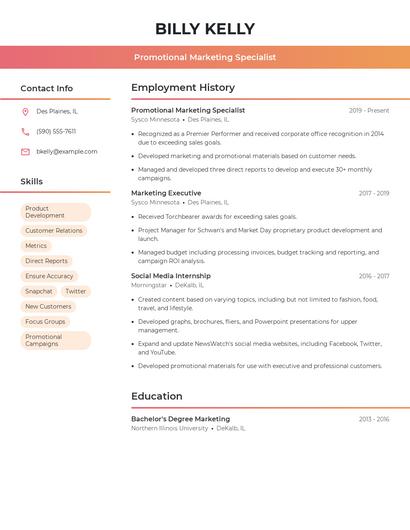 Promotional Marketing Specialist Resume
