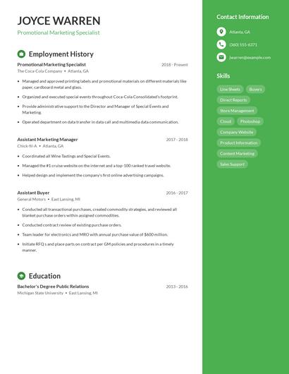Promotional Marketing Specialist Resume