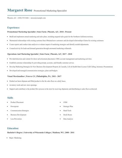 Promotional Marketing Specialist Resume