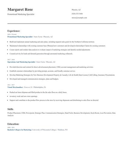 Promotional Marketing Specialist Resume