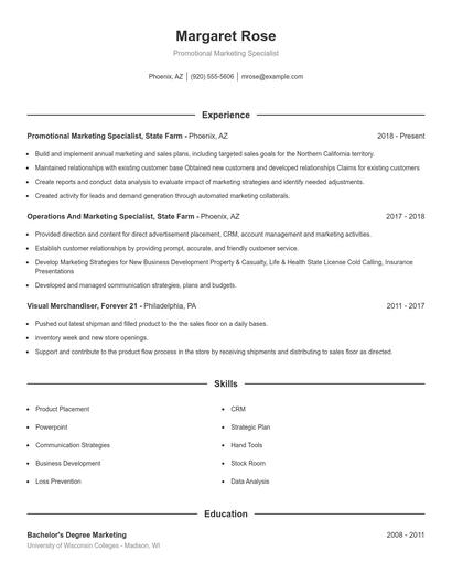 Promotional Marketing Specialist Resume
