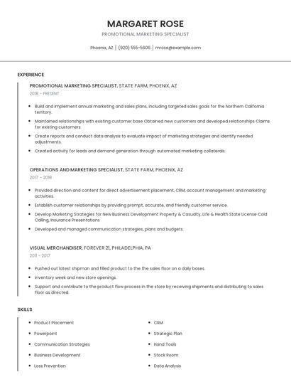 Promotional Marketing Specialist Resume