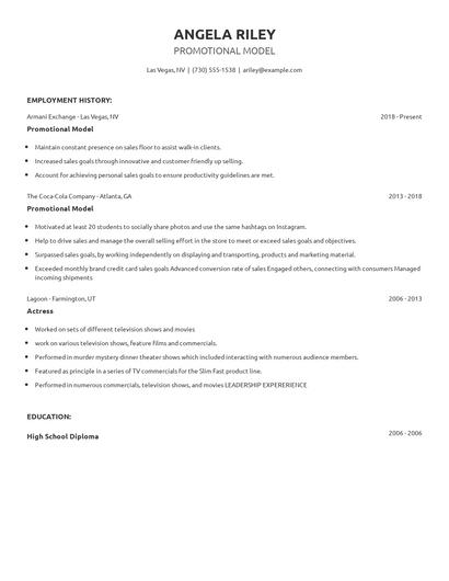 Promotional Model Resume
