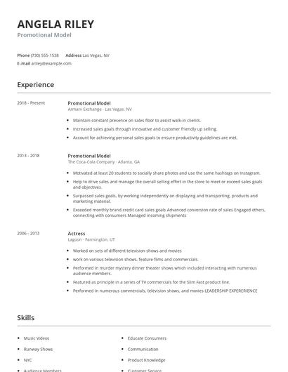 Promotional Model Resume