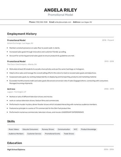 Promotional Model Resume