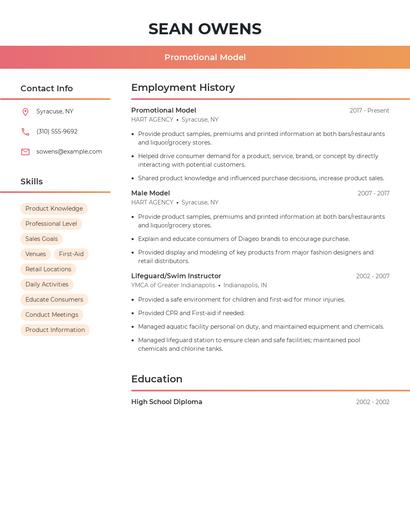Promotional Model Resume