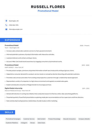 Promotional Model Resume