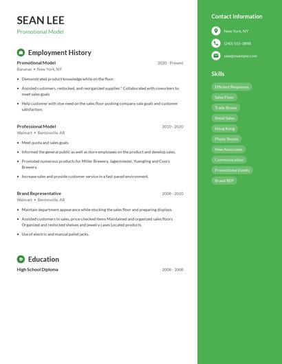 Promotional Model Resume