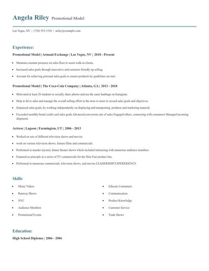Promotional Model Resume
