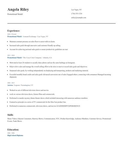 Promotional Model Resume