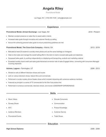 Promotional Model Resume