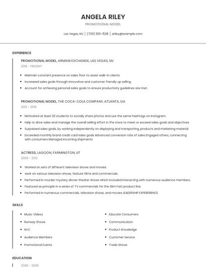 Promotional Model Resume