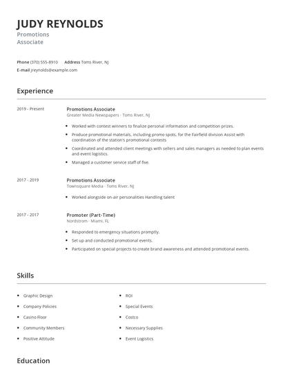 Promotions Associate Resume