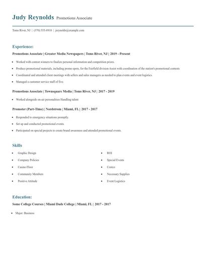 Promotions Associate Resume