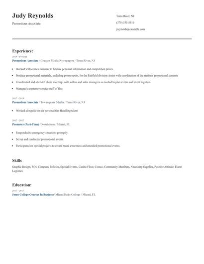 Promotions Associate Resume