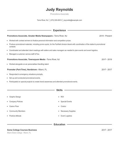 Promotions Associate Resume