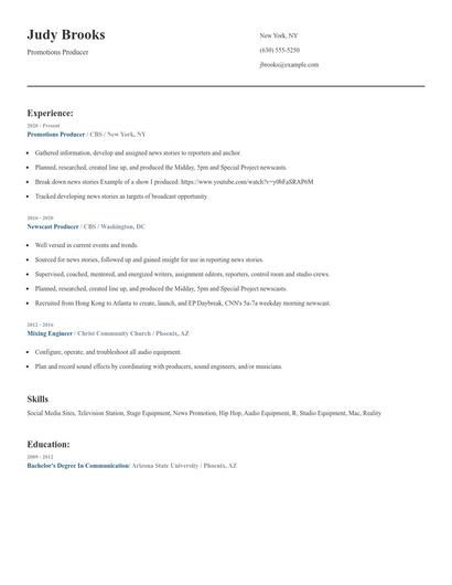 Promotions Producer Resume