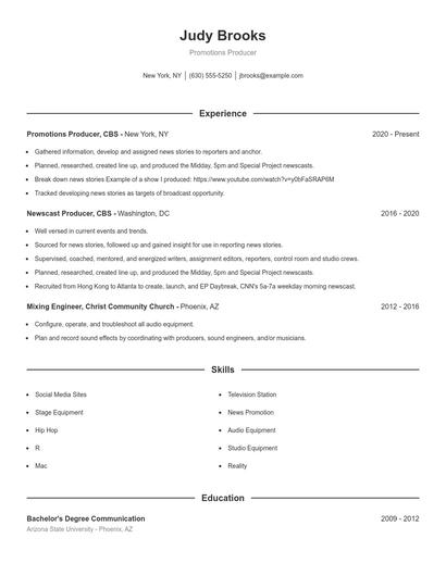 Promotions Producer Resume