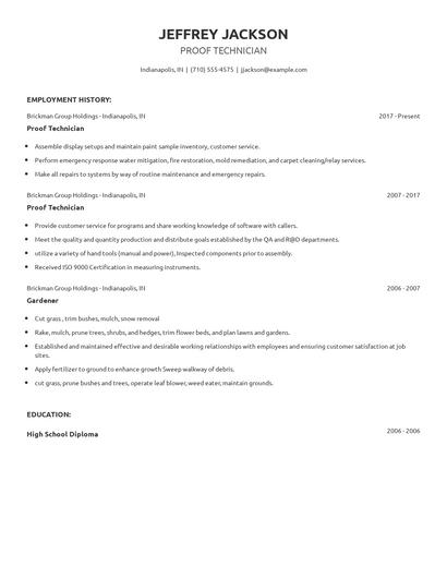 Proof Technician Resume