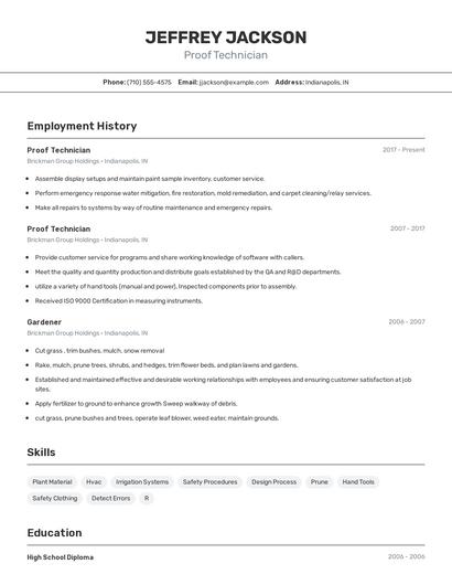 Proof Technician Resume