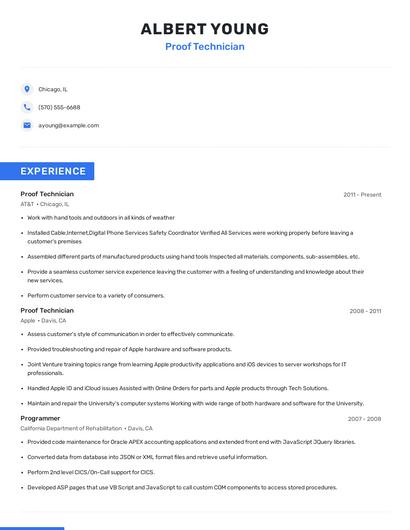 Proof Technician Resume