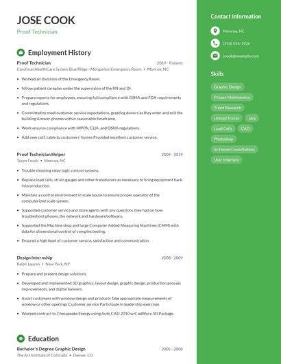 Proof Technician Resume