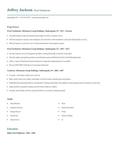 Proof Technician Resume