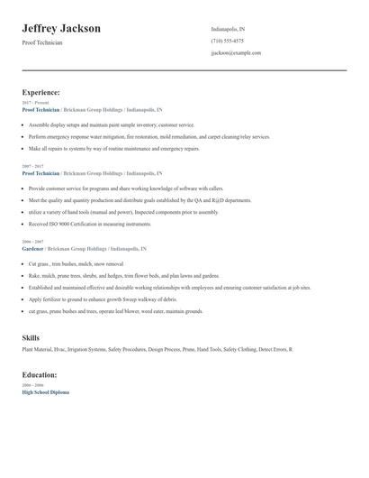 Proof Technician Resume