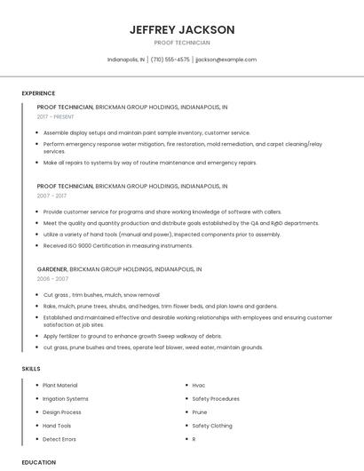 Proof Technician Resume