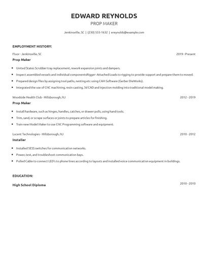 Prop Maker Resume